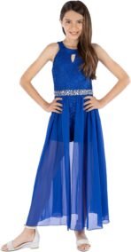 Speechless Girls' High Neck Romper Maxi Walk-Through Party Dress - Image 3