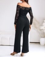 CHICME Womens Dressy Jumpsuits Casual One Piece Outfits Off Shoulder Lace Trim Overalls Straight Leg Pants - Image 4