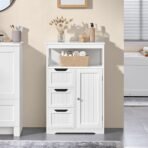 Yaheetech Bathroom Floor Cabinet Wooden Storage Organizer with 1 Door and 3 Drawers, Free-Standing Cupboard for Kitchen/Living Room/Bathroom Use, White - Image 3