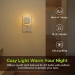 AUVON Plug-in LED Backlit Night Light with Motion Sensor & Dusk to Dawn Sensor, Dimmable Warm White Nightlight with 1-50 lm Adjustable Brightness for Bedroom, Bathroom, Stairs, Hallway (4 Pack) - Image 3