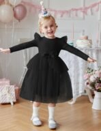 Arshiner Toddler Girls Tutu Dress Princess Tiered Tulle Long Sleeve Bowknot Birthday Party Dresses - Image 3