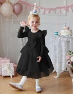 Arshiner Toddler Girls Tutu Dress Princess Tiered Tulle Long Sleeve Bowknot Birthday Party Dresses - Image 4