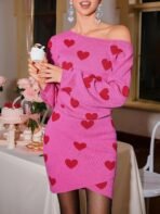 Wenrine Women's Off The Shoulder Sweater Dress 2025 Fall Winter Casual Long Sleeve Knit Slim Fit Pullover Mini Dresses - Image 5