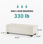 48" Ottoman with Storage, Storage Ottoman Bench with Safety Hinge, Upholstered Entryway Bench with Seating for Bedroom, Living Room, Holds up to 330 lb, Beige - Image 3