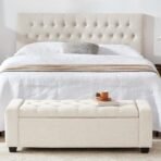 48" Ottoman with Storage, Storage Ottoman Bench with Safety Hinge, Upholstered Entryway Bench with Seating for Bedroom, Living Room, Holds up to 330 lb, Beige - Image 8