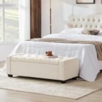 48" Ottoman with Storage, Storage Ottoman Bench with Safety Hinge, Upholstered Entryway Bench with Seating for Bedroom, Living Room, Holds up to 330 lb, Beige - Image 9