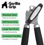 GORILLA GRIP Heavy Duty Stainless Steel Smooth Edge Manual Can Opener and Bottle Openers, US Designed, Soft Comfortable Handle, Oversized Handheld Turn Knob, Multifunctional Kitchen Tool, Black - Image 3