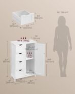 VASAGLE Storage Cabinet with Drawers, Freestanding Floor Cabinet with Door, 11.8 x 21.7 x 32.3 Inches, Adjustable Shelf, for Bathroom, Living Room, Kitchen, Cloud White ULHC041WH01S - Image 4