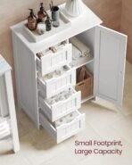 VASAGLE Storage Cabinet with Drawers, Freestanding Floor Cabinet with Door, 11.8 x 21.7 x 32.3 Inches, Adjustable Shelf, for Bathroom, Living Room, Kitchen, Cloud White ULHC041WH01S - Image 5
