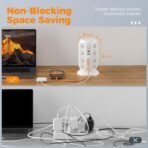 TESSAN Tower Power Strip with Individual Switches, Surge Protector with 12 Outlets, 5 USB Ports(2 USB C), Flat Extension Cord 10 Ft, 1250W, Charging Station for Multiple Devices, for Office, Dorm - Image 4