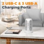 TESSAN Tower Power Strip with Individual Switches, Surge Protector with 12 Outlets, 5 USB Ports(2 USB C), Flat Extension Cord 10 Ft, 1250W, Charging Station for Multiple Devices, for Office, Dorm - Image 5