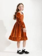 Cubear Toddler Girls Velvet Christmas Dress Puff Long Sleeve Square Neck Fall Winter Holiday Party Dress with Pockets 4-13Y - Image 7