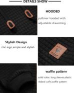 COOFANDY Mens Hooded Sweatshirt Casual Long Sleeve Drawstring Waffle Knit Pullover Hoodies - Image 5