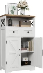 Farmhouse White Storage Cabinet with Doors and Drawers, Freestanding Kitchen Pantry Cabinet, Floor Storage Cabinet Hutch Cupboard for Kitchen/Laundry/Living Room/Bedroom - Image 4