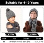 Kids Dinosaur Hat Scarf Gloves Set, Winter Warm Fleece Pompom Beanie Knit Scarf Christmas Gifts for Girls Boys 4-10 yr - Image 3