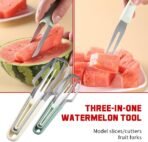3-in-1 Watermelon Fork Slicer Cutter, 2025 New Stainless Steel Watermelon Popsicle Cutter Slicer Tool, Quickly Watermelon Fork Fruit Cutting Tool Fruit Cutters for Camping Kitchen Gadgets (Green) - Image 3