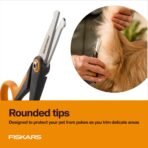 Fiskars Pet, Dog & Cat Grooming Scissors, Rounded Tips & SoftGrip Handle, Cat and Dog Supplies, 5.5”, Orange/Black, Detailing Scissors - Image 4
