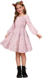 GRACE KARIN Girls Fall Dress Floral Long Sleeve Midi with Smocked Waist for Holiday Party 6-14Y - Image 3