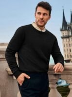 Runcati Mens Crewneck Sweaters Casual Knit Lightweight Dress Sweater Long Sleeve Slim Fit Fall Winter Pullover - Image 3