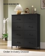 SONGMICS Dresser for Bedroom, Chest of Drawers, Steel, MDF, 8 Non-Woven Fabric Drawers, Storage Organizer Unit, Closet, Entryway, Ink Black and Ebony Black ULGS124B01S - Image 4
