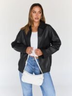 Trendy Queen Womens Leather Jacket, Oversized Going Out & Everyday Statement Piece, Bomber Jacktes Moto Coat - Image 3
