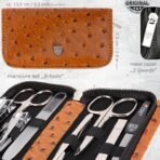 3 Swords Germany - brand quality 8 piece manicure pedicure grooming kit set synthetic leather case ostrich cognac - Made in Germany - Image 4