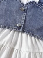 2Pcs Kids Girl Toddler Long Sleeves Lapel Button Down Shirt Dress Denim Vest Set 4-7 Years - Image 5