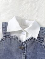 2Pcs Kids Girl Toddler Long Sleeves Lapel Button Down Shirt Dress Denim Vest Set 4-7 Years - Image 6