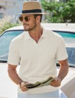 JMIERR Mens Casual Polo Shirt Summer Short Sleeve Vacation Button Beach Knit Stretchy Golf Shirts - Image 3