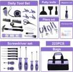 Purple Tool Set,223-Piece Tool Sets for Women,Tool Kit with 13-Inch Wide Mouth Open Purple Tool Bag,The Basic Tool Set is Perfect for Home Maintenance (PURPLE) - Image 4