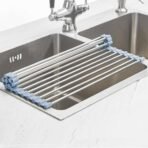 MECHEER Over The Sink Dish Drying Rack, Roll Up Dish Drying Rack Kitchen Dish Rack Stainless Steel Sink Drying Rack, Foldable Dish Drainer, 17.5''x11.8'' - Image 5