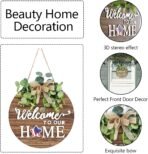 Interchangeable Seasonal Welcome Sign Front Door Decoration, Rustic Round Wood Wreaths Wall Hanging Outdoor, Farmhouse, Porch, for Spring Summer Fall All Seasons Holiday Halloween Christmas. - Image 3