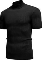 COOFANDY Men's Mock Turtleneck Sweater Short Sleeve Casual Basic Tops Ribbed Knit Pullover Solid Tee - Image 6