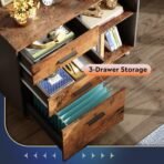 DEVAISE 3 Drawer Mobile File Cabinet, Wood Lateral Filing Cabinet, Printer Stand with Open Shelves for Home Office, Rustic Brown - Image 6