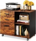 DEVAISE 3 Drawer Mobile File Cabinet, Wood Lateral Filing Cabinet, Printer Stand with Open Shelves for Home Office, Rustic Brown - Image 8