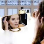 SZELAM Digital Alarm Clock,LED and Mirror Desk Clock Large Display,with Dual USB Charger Ports,3 Levels Brightness,12/24H,Modern Electronic Clock for Bedroom Home Living Room Office - Gold - Image 3