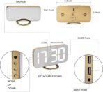 SZELAM Digital Alarm Clock,LED and Mirror Desk Clock Large Display,with Dual USB Charger Ports,3 Levels Brightness,12/24H,Modern Electronic Clock for Bedroom Home Living Room Office - Gold - Image 4