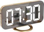 SZELAM Digital Alarm Clock,LED and Mirror Desk Clock Large Display,with Dual USB Charger Ports,3 Levels Brightness,12/24H,Modern Electronic Clock for Bedroom Home Living Room Office - Gold - Image 5