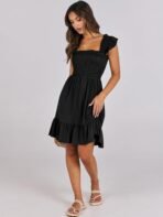 ANRABESS Women's Summer Casual Sleeveless Square Neck Dress 2026 Smocked Ruffle Backless Boho Beach Cute Teen Short Sundress - Image 7