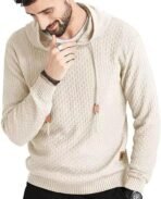 Zaitun Mens Hooded Sweatshirt Long Sleeve Solid Knitted Hoodie Pullover Sweater - Image 3