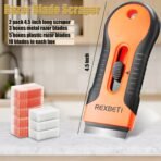 REXBETI Razor Blade Scraper Tool, 2 Pack Razor Scraper Set with Extra 80Pcs Razor Blades -30Pcs Metal and 50Pcs Plastic Blades, Cleaning Scraper Tool, Cooktop, Paint, Glass Scraper - Image 4