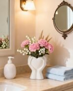 A Heart Held in Two Hands White Vases for Flowers - Cute Modern Small Ceramic Flower Vase for Pampas Grass - Decorative Table Vase for Coffee or Dining Table Centerpiece, Shelf - Gift for Mom (White) - Image 7