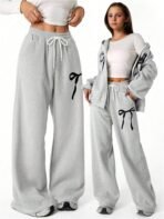 Verdusa Girl's Bowknot Baggy Sweatpants Lightweight Straight Leg Athletic Pants with Pockets - Image 4