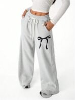 Verdusa Girl's Bowknot Baggy Sweatpants Lightweight Straight Leg Athletic Pants with Pockets - Image 7