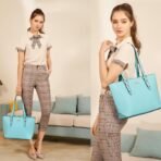 YZAOLL Purses for Women Faux Leather Medium Large Tote Satchel Shoulder Purse Handbag Wallet set - Image 3