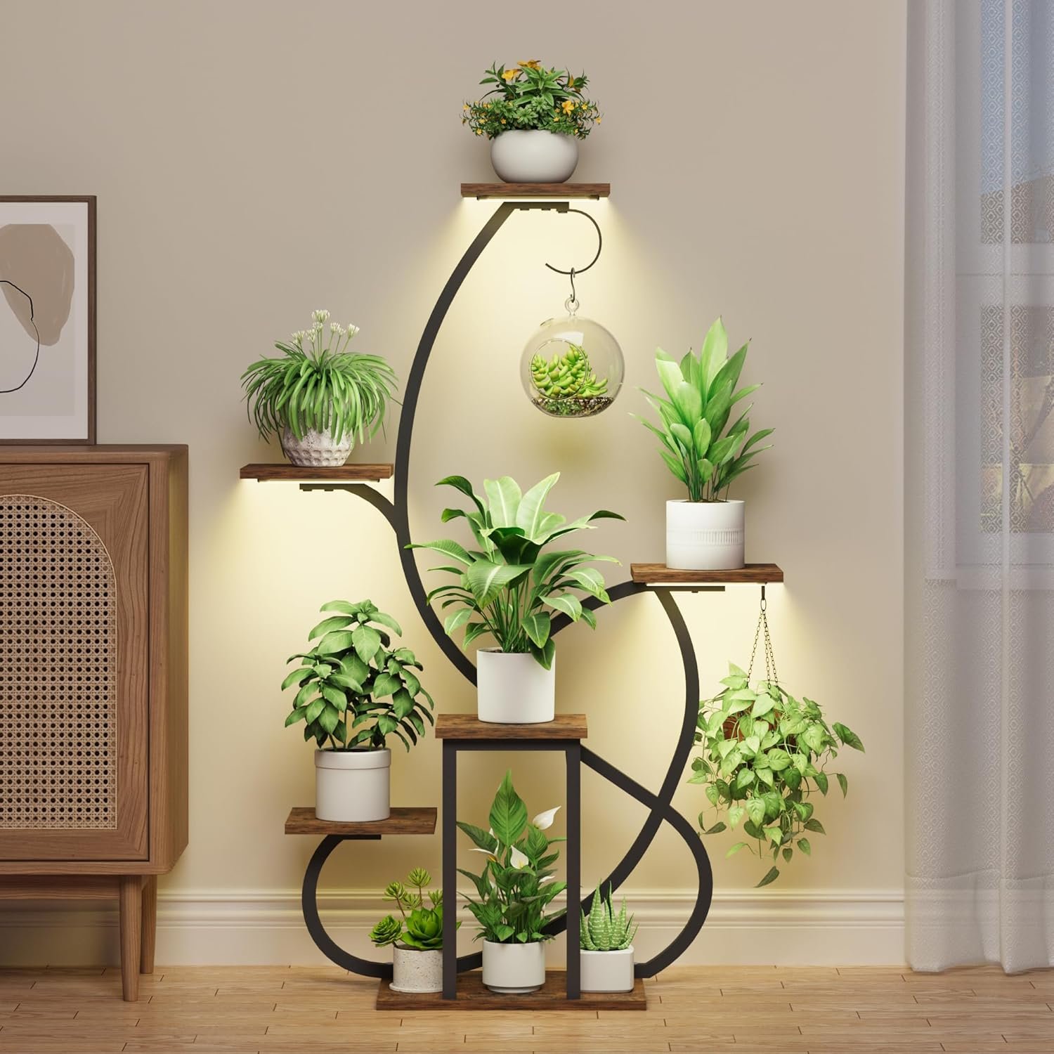 Plant Stand Indoor with Grow Lights, 6 Tiered Corner Plant Shelf , 47'' Plant Stands for Multiple Plants, Metal Curve Shaped Plant Holder Display Rack , Flower Stands for Living Room Patio Home Decor - Image 3
