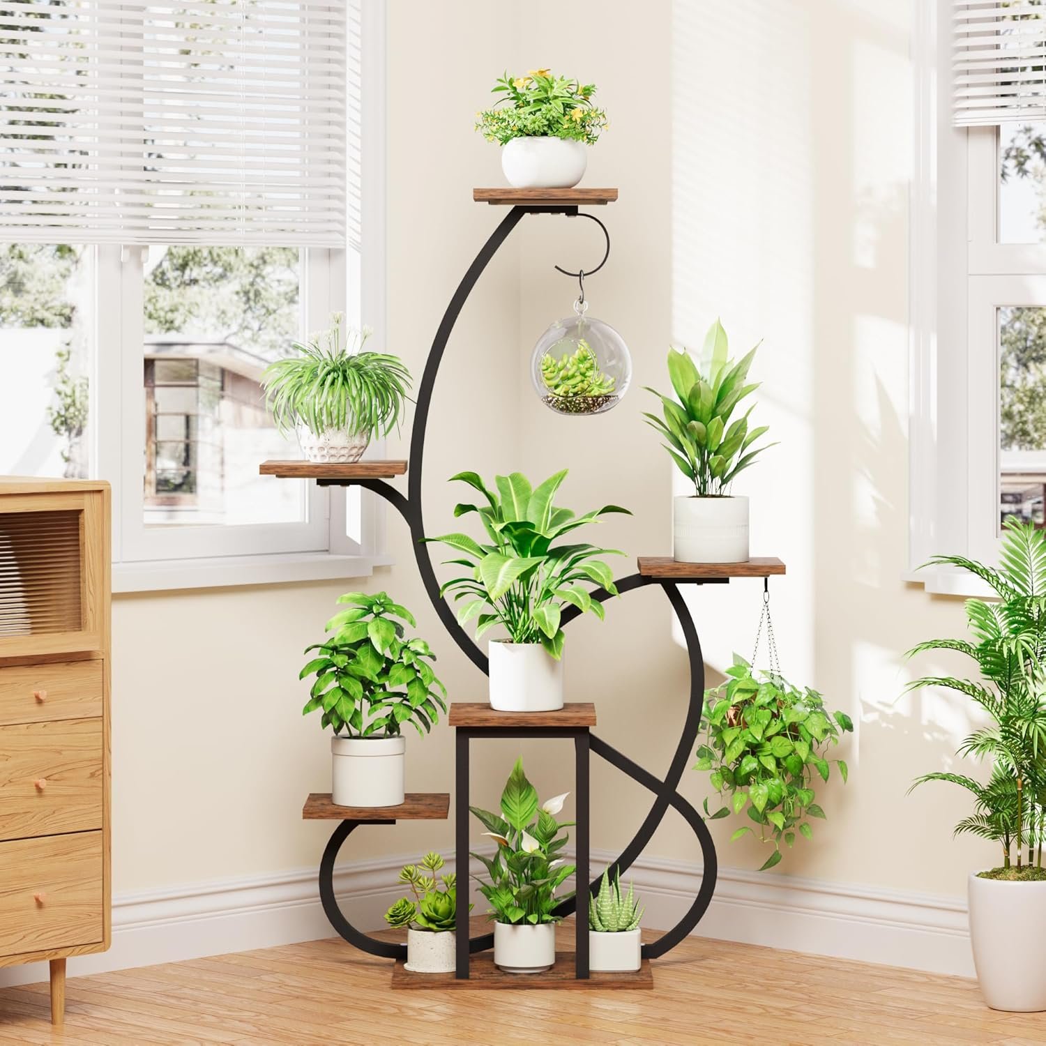 Plant Stand Indoor with Grow Lights, 6 Tiered Corner Plant Shelf , 47'' Plant Stands for Multiple Plants, Metal Curve Shaped Plant Holder Display Rack , Flower Stands for Living Room Patio Home Decor - Image 6