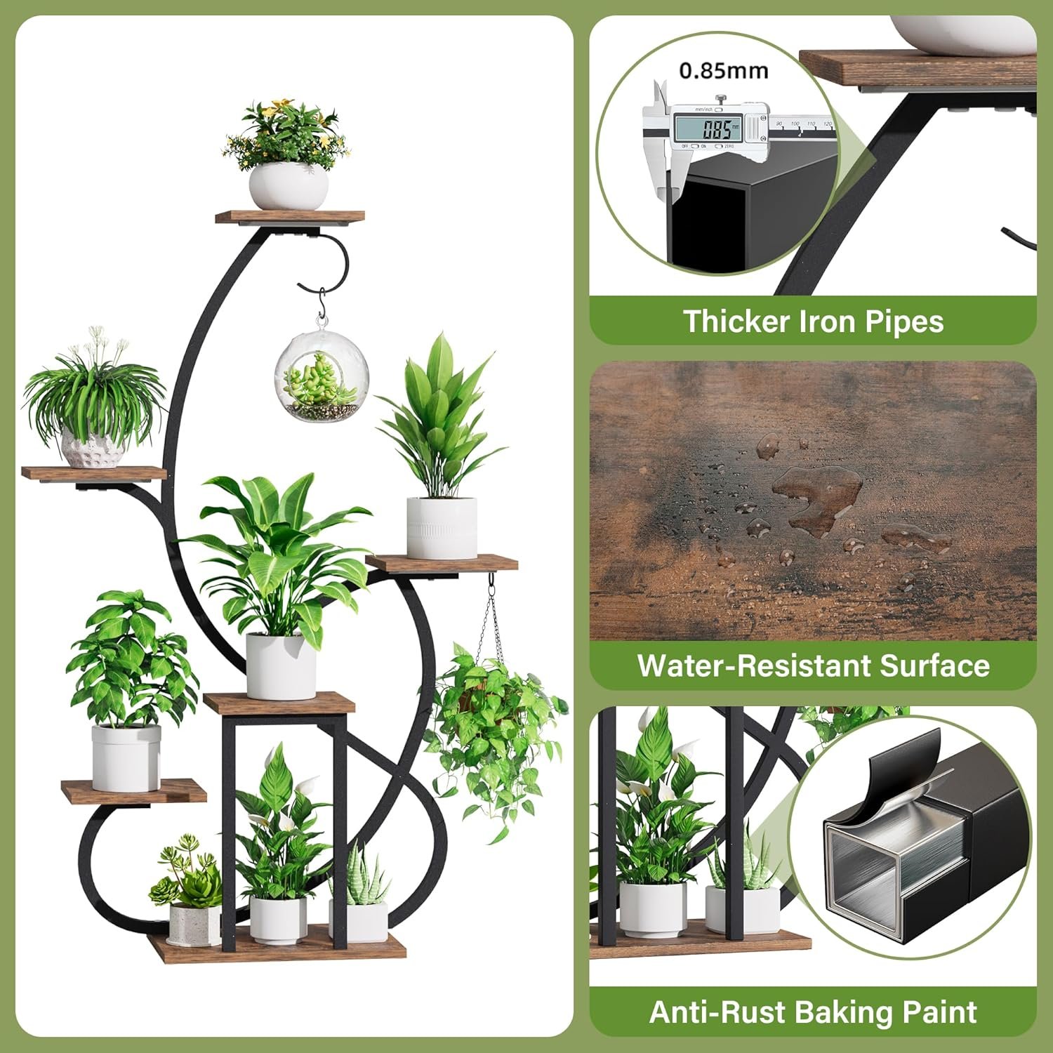 Plant Stand Indoor with Grow Lights, 6 Tiered Corner Plant Shelf , 47'' Plant Stands for Multiple Plants, Metal Curve Shaped Plant Holder Display Rack , Flower Stands for Living Room Patio Home Decor - Image 7