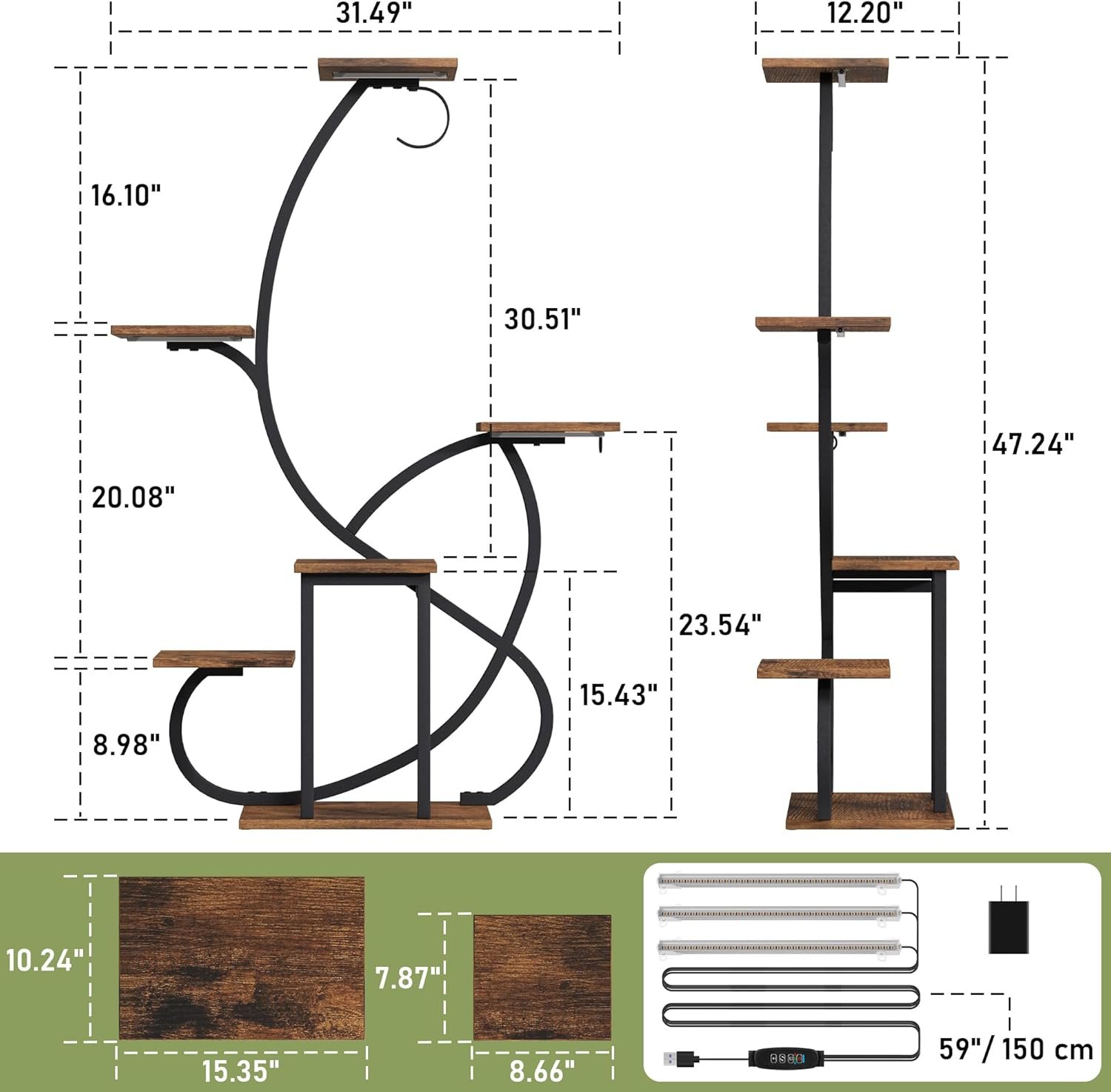 Plant Stand Indoor with Grow Lights, 6 Tiered Corner Plant Shelf , 47'' Plant Stands for Multiple Plants, Metal Curve Shaped Plant Holder Display Rack , Flower Stands for Living Room Patio Home Decor - Image 8