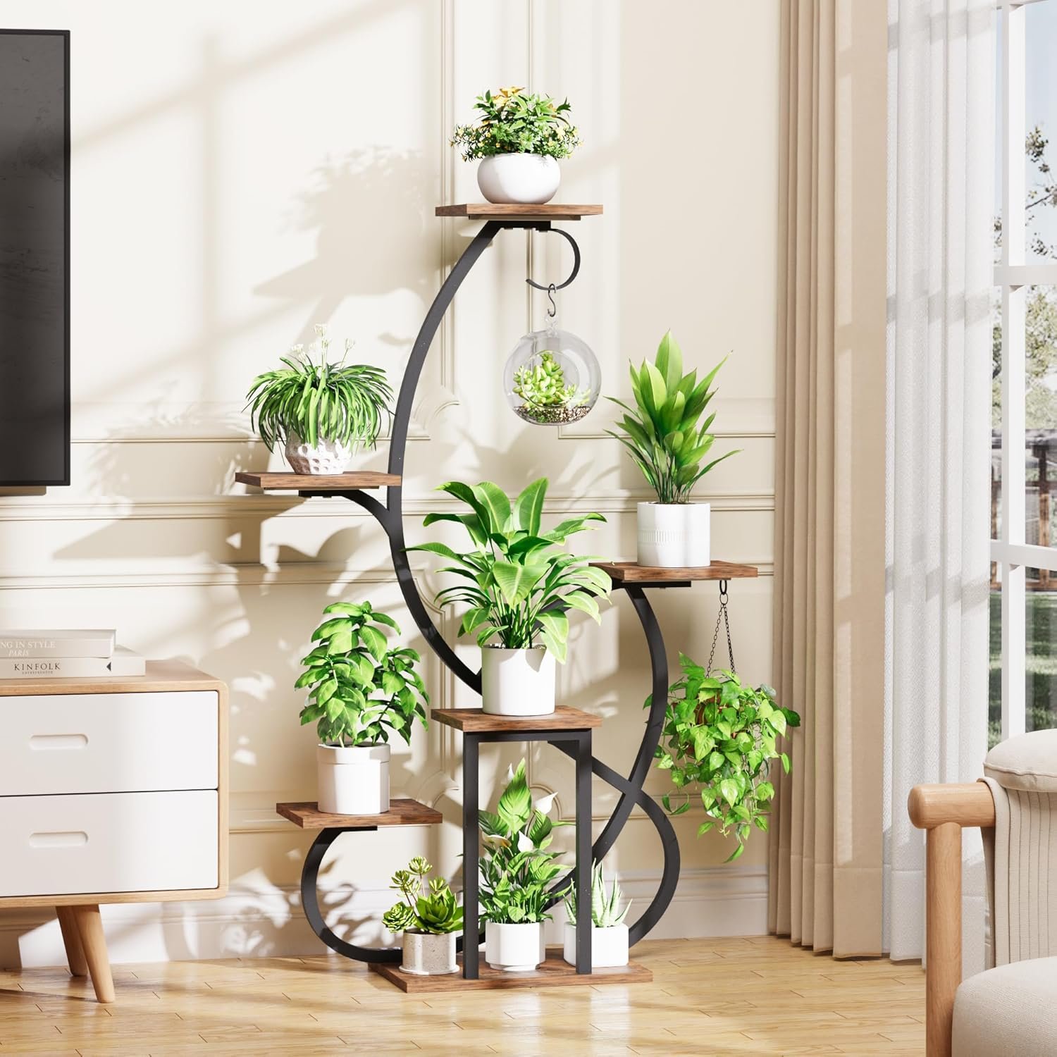 Plant Stand Indoor with Grow Lights, 6 Tiered Corner Plant Shelf , 47'' Plant Stands for Multiple Plants, Metal Curve Shaped Plant Holder Display Rack , Flower Stands for Living Room Patio Home Decor - Image 9